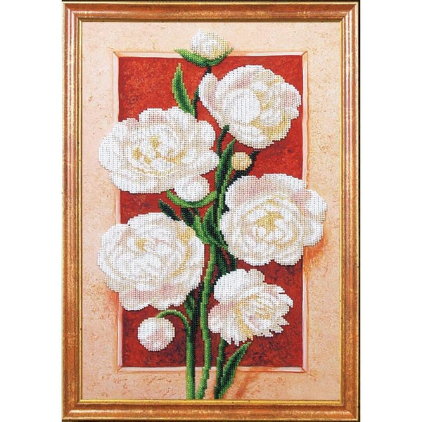 Bead embroidery kit Peonies DIY Beadwork Beading Bead stitching - DIY-craftkits