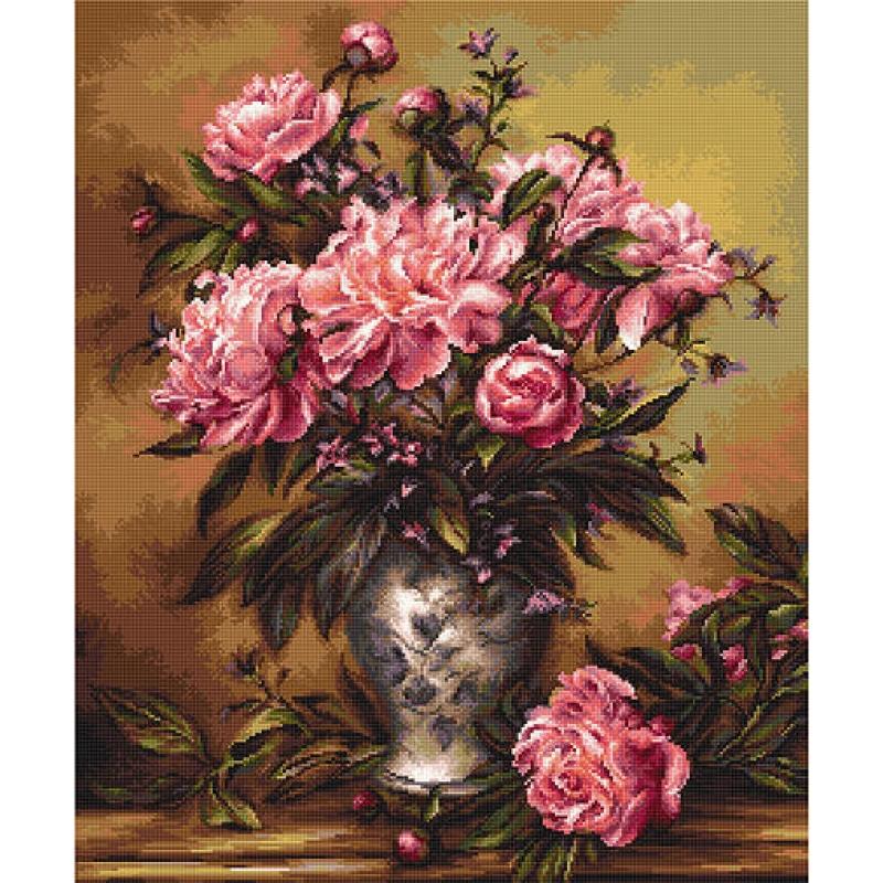 Counted Cross stitch kit Peonies Luca-S DIY Unprinted canvas - DIY-craftkits