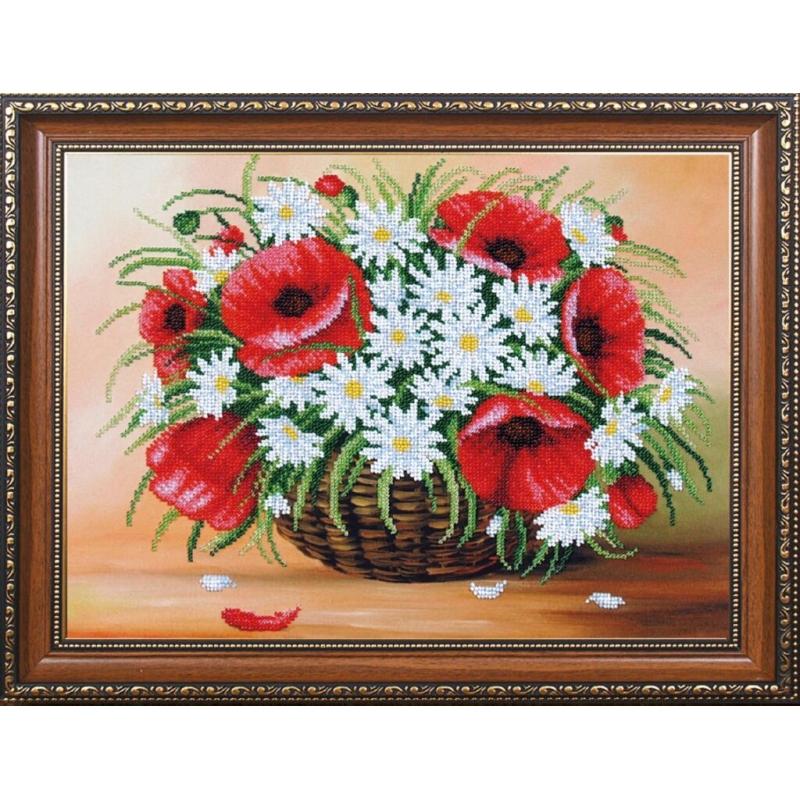 Bead embroidery kit Poppies DIY Beadwork Beading Bead stitching - DIY-craftkits