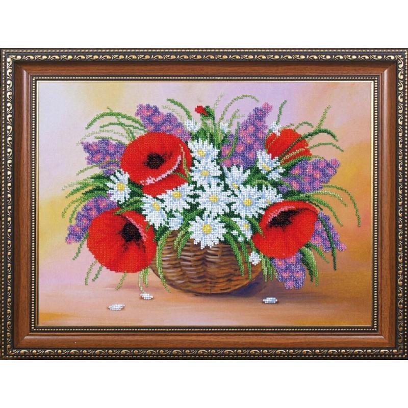 Bead embroidery kit Poppies DIY Beadwork Beading Bead stitching - DIY-craftkits