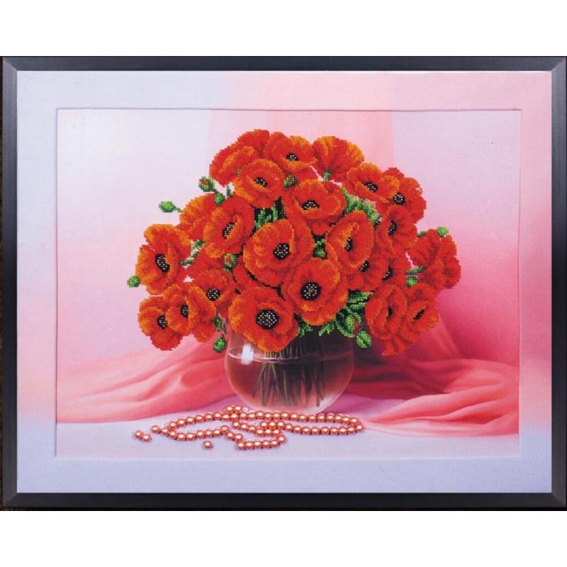 Bead embroidery kit Poppies DIY Beadwork Beading Bead stitching - DIY-craftkits