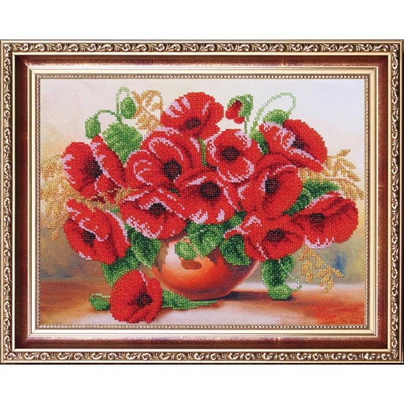 Bead embroidery kit Poppies DIY Beadwork Beading Bead stitching - DIY-craftkits