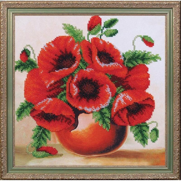 Bead embroidery kit Poppies DIY Beadwork Beading Bead stitching - DIY-craftkits