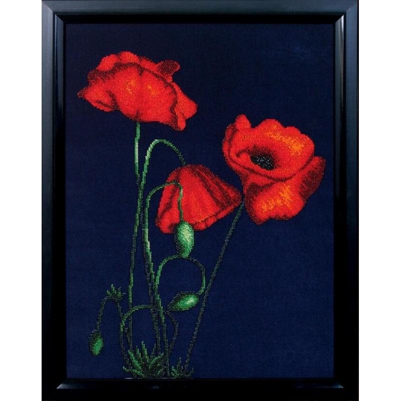 Bead embroidery kit Poppies DIY Beadwork Beading Bead stitching - DIY-craftkits