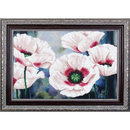 Bead embroidery kit Poppies DIY Beadwork Beading Bead stitching - DIY-craftkits