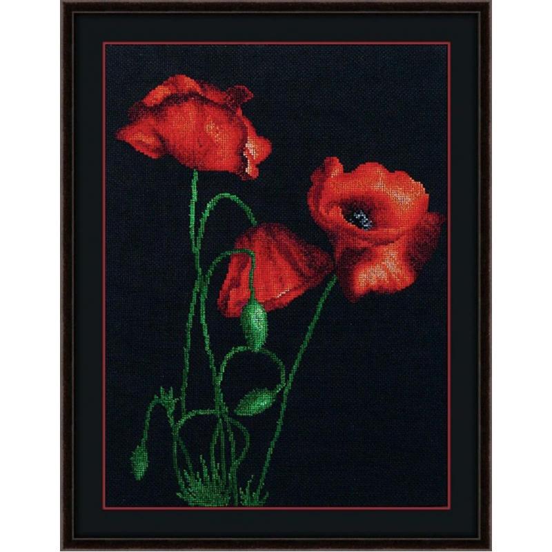 Counted Cross stitch kit Poppies DIY Unprinted canvas - DIY-craftkits