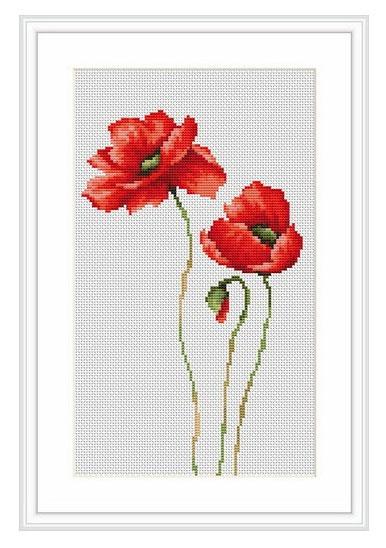 Counted Cross stitch kit Poppies Luca-S DIY Unprinted canvas - DIY-craftkits