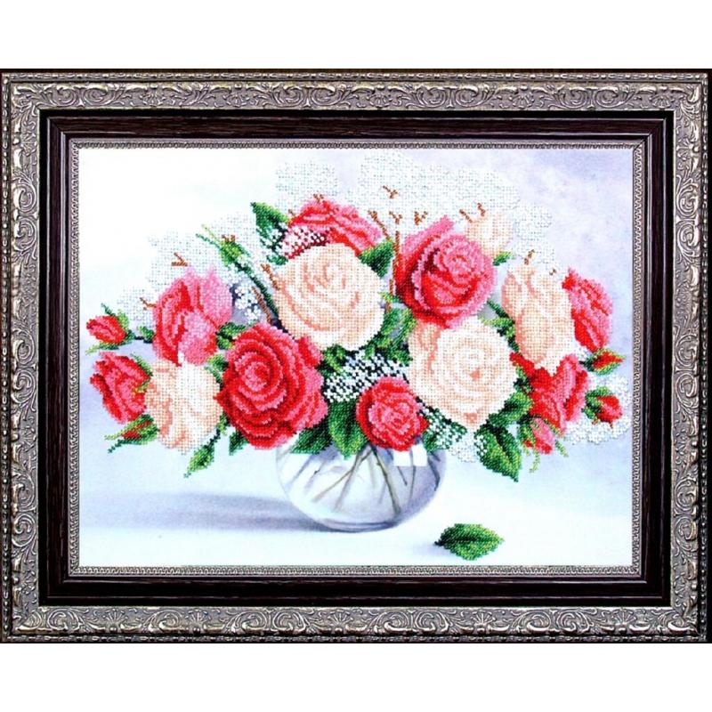 Bead embroidery kit Roses DIY Beadwork Beading Bead stitching - DIY-craftkits