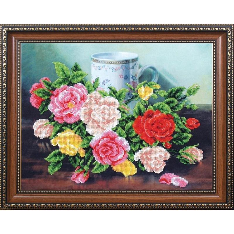 Bead embroidery kit Roses DIY Beadwork Beading Bead stitching - DIY-craftkits