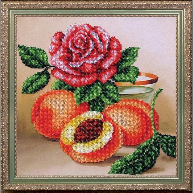 Bead embroidery kit Peach DIY Beadwork Beading Bead stitching - DIY-craftkits