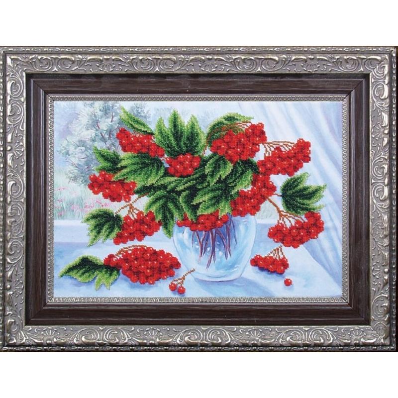 Bead embroidery kit Scarlet bunches DIY Beadwork Beading Bead stitching - DIY-craftkits