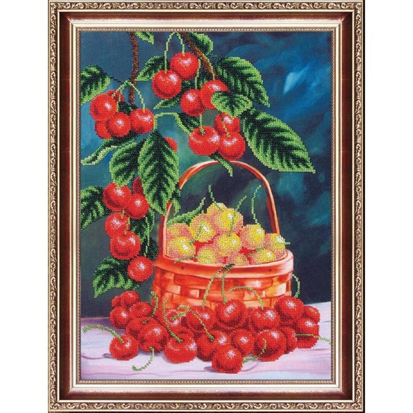 Bead embroidery kit Sweet cherries DIY Beadwork Beading Bead stitching - DIY-craftkits