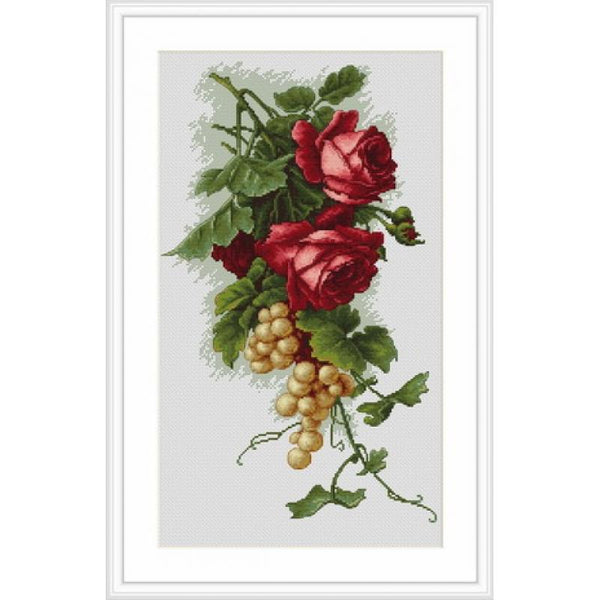 Counted Cross stitch kit Red roses with grapes Luca-S DIY Unprinted canvas - DIY-craftkits