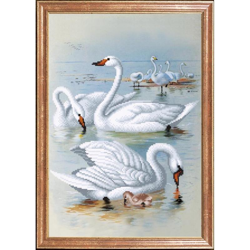 Bead embroidery kit Swans DIY Beadwork Beading Bead stitching - DIY-craftkits