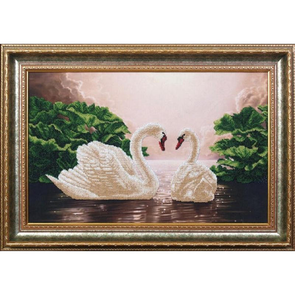 Bead embroidery kit Swans DIY Beadwork Beading Bead stitching - DIY-craftkits