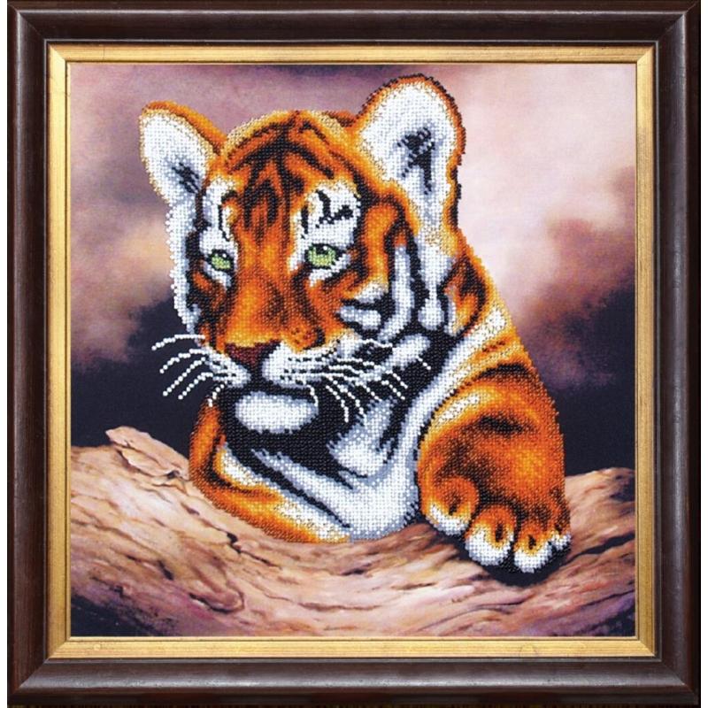 Bead embroidery kit Tiger DIY Beadwork Beading Bead stitching - DIY-craftkits