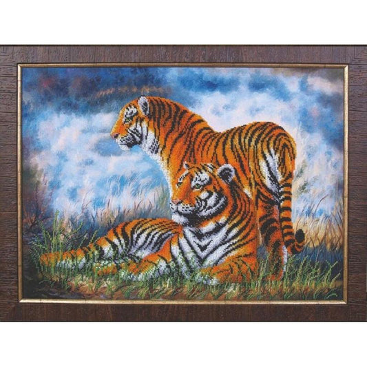 Bead embroidery kit Tigers DIY Beadwork Beading Bead stitching - DIY-craftkits