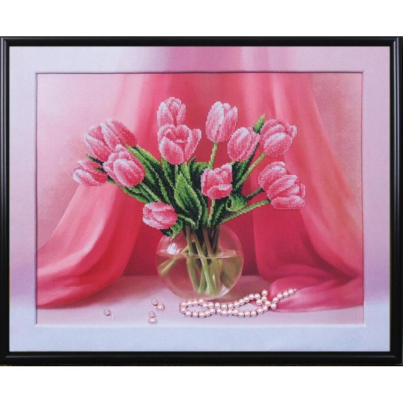 Bead embroidery kit Tulips DIY Beadwork Beading Bead stitching - DIY-craftkits