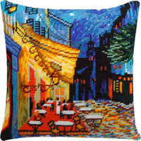 Tapestry Needlepoint pillow kit "Cafe terrace" DIY Printed canvas - DIY-craftkits