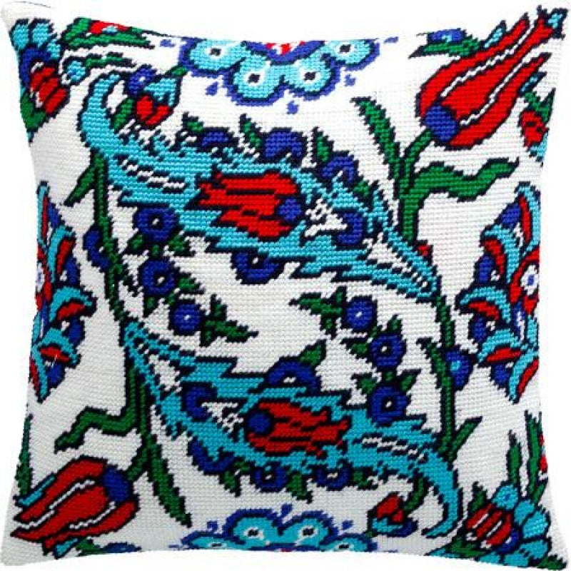 Tapestry Needlepoint pillow kit "Turkish flowers" DIY Printed canvas - DIY-craftkits