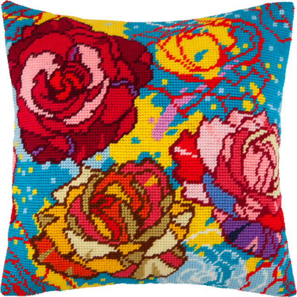 Tapestry Needlepoint pillow kit "Flowers" DIY Printed canvas - DIY-craftkits