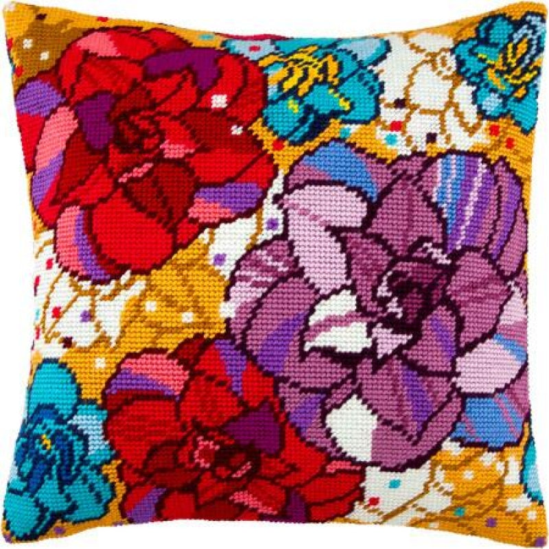 Tapestry Needlepoint pillow kit "Flowers" DIY Printed canvas - DIY-craftkits