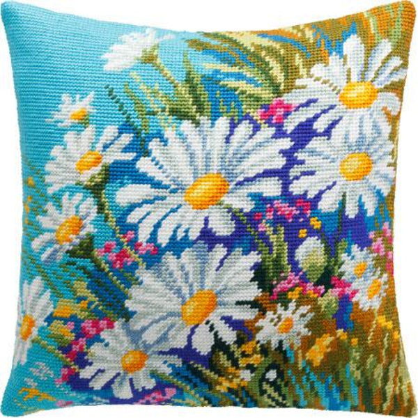 Tapestry Needlepoint pillow kit "Camomile field" DIY Printed canvas - DIY-craftkits