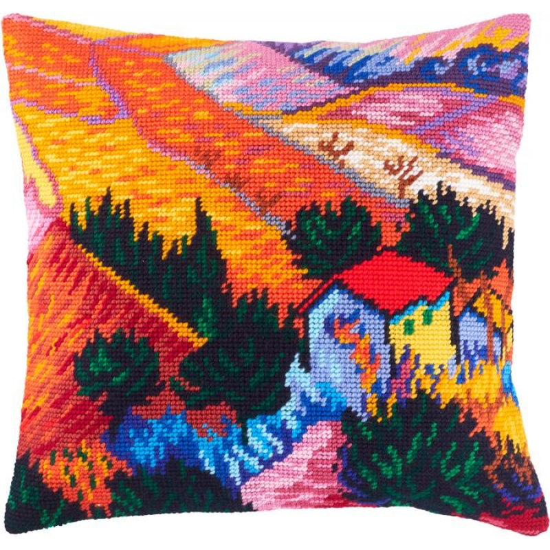 Tapestry Needlepoint pillow kit "Landscape" DIY Printed canvas - DIY-craftkits