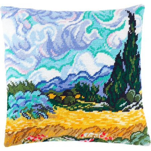 Tapestry Needlepoint pillow kit "Wheat field" DIY Printed canvas - DIY-craftkits