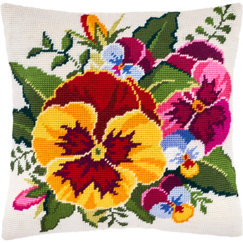 Tapestry Needlepoint pillow kit "Violets" DIY Printed canvas - DIY-craftkits