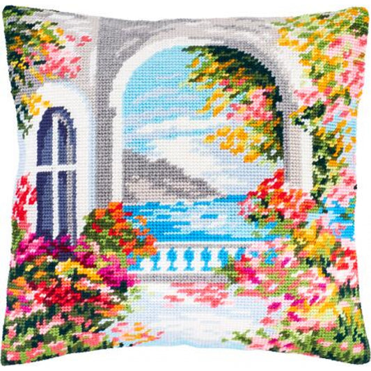 Tapestry Needlepoint pillow kit "Mediterranean Sea" DIY Printed canvas - DIY-craftkits