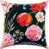 Tapestry Needlepoint pillow kit "Night flowers" DIY Printed canvas - DIY-craftkits