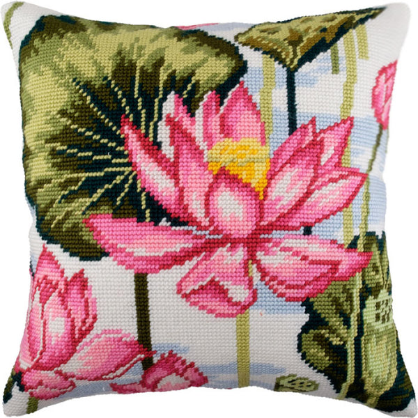 Tapestry Needlepoint pillow kit "Lotus" DIY Printed canvas - DIY-craftkits