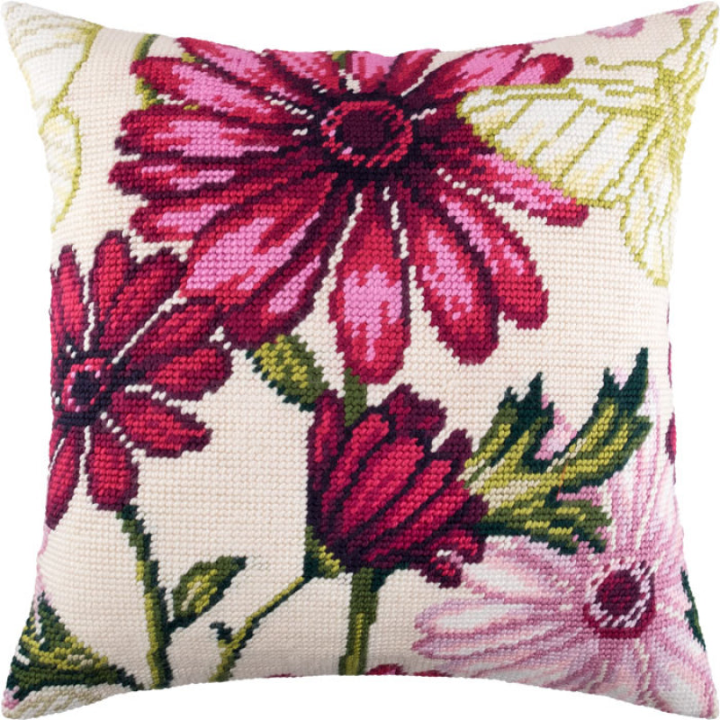 Tapestry Needlepoint pillow kit "Asters" DIY Printed canvas - DIY-craftkits