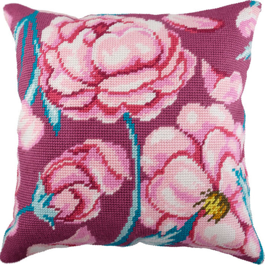 Tapestry Needlepoint pillow kit "Peony" DIY Printed canvas - DIY-craftkits