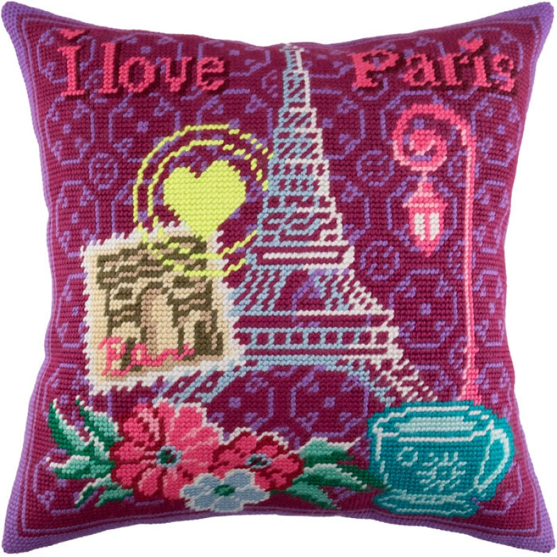 Tapestry Needlepoint pillow kit "Paris" DIY Printed canvas - DIY-craftkits