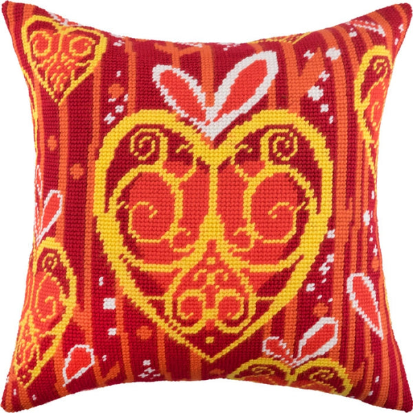 Tapestry Needlepoint pillow kit "Fiery heart" DIY Printed canvas - DIY-craftkits