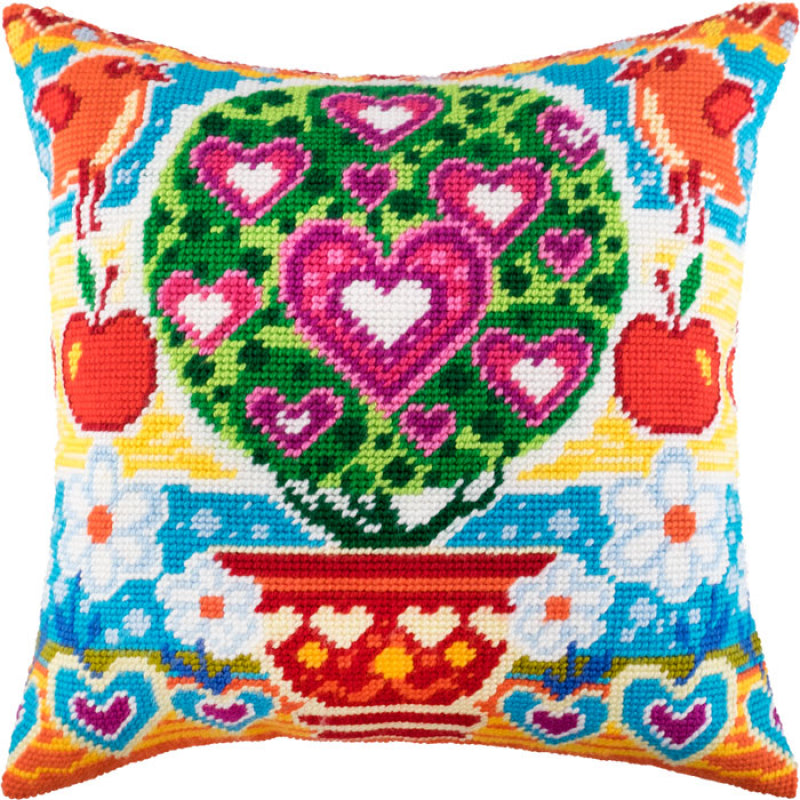 Tapestry Needlepoint pillow kit "Tree of love" DIY Printed canvas - DIY-craftkits