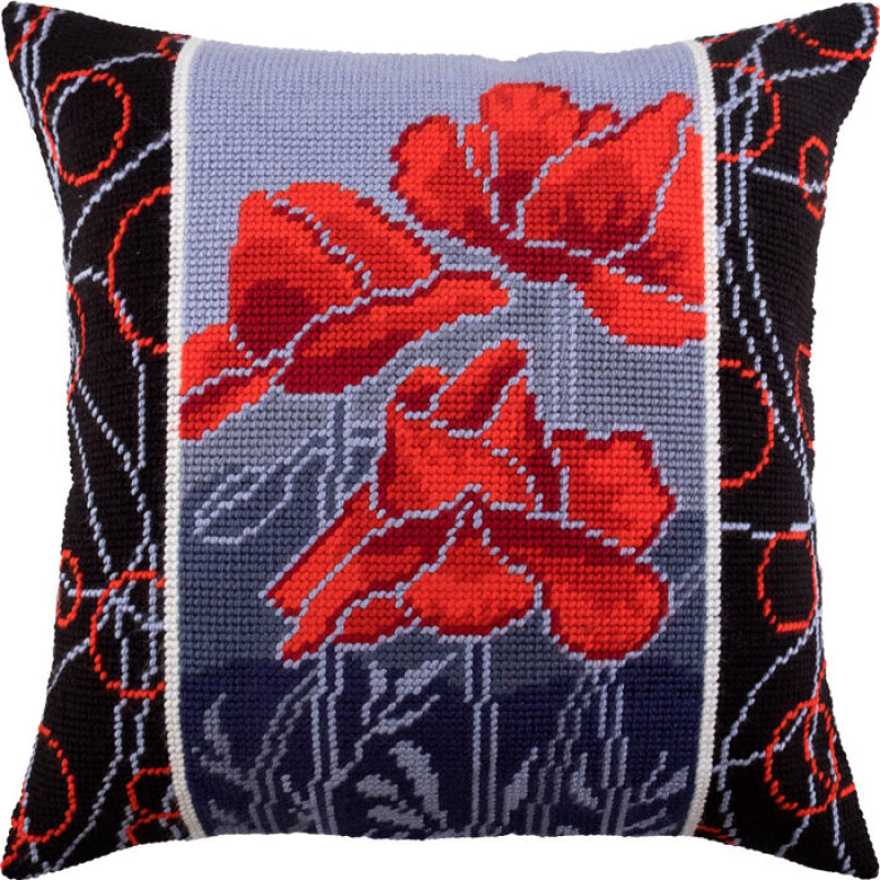 Tapestry Needlepoint pillow kit "Poppies" DIY Printed canvas - DIY-craftkits