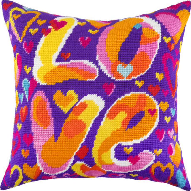 Tapestry Needlepoint pillow kit "Love" DIY Printed canvas - DIY-craftkits