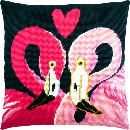 Tapestry Needlepoint pillow kit "Two flamingos" DIY Printed canvas - DIY-craftkits