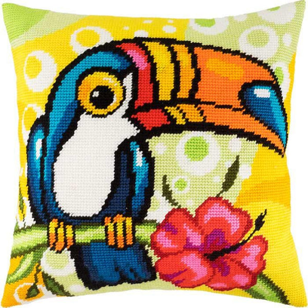 Tapestry Needlepoint pillow kit "Toucan" DIY Printed canvas - DIY-craftkits