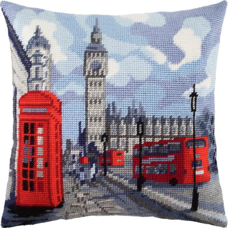 Tapestry Needlepoint pillow kit "London" DIY Printed canvas - DIY-craftkits