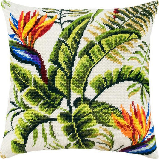 Tapestry Needlepoint pillow kit "Tropics" DIY Printed canvas - DIY-craftkits