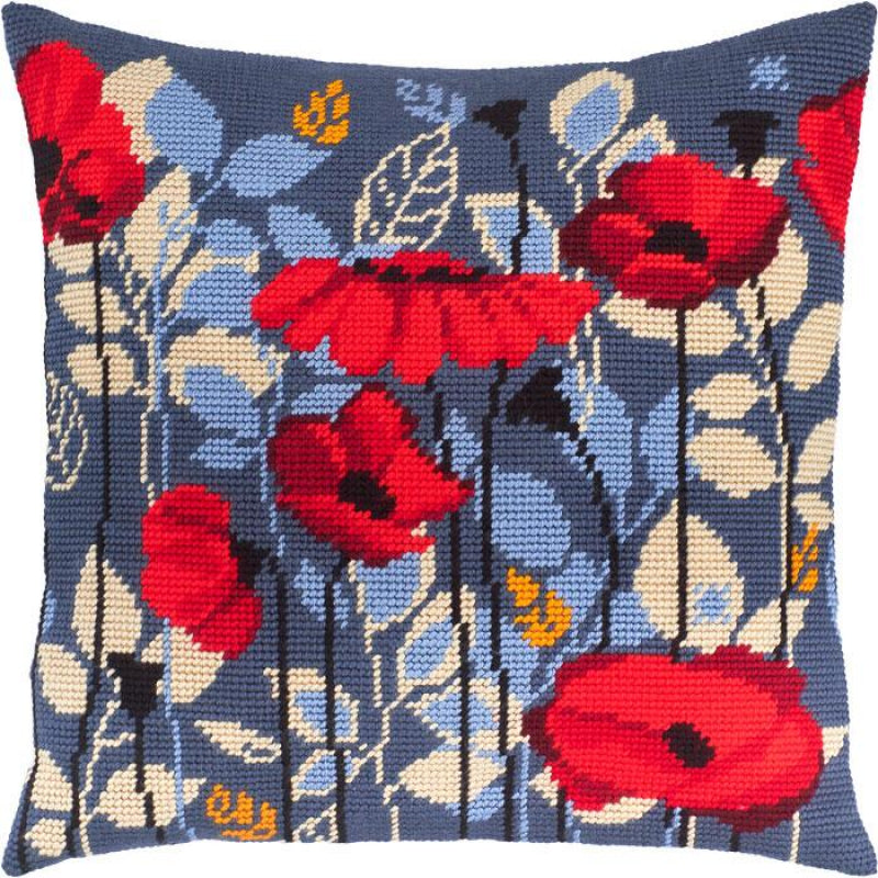 Tapestry Needlepoint pillow kit "Poppies" DIY Printed canvas - DIY-craftkits