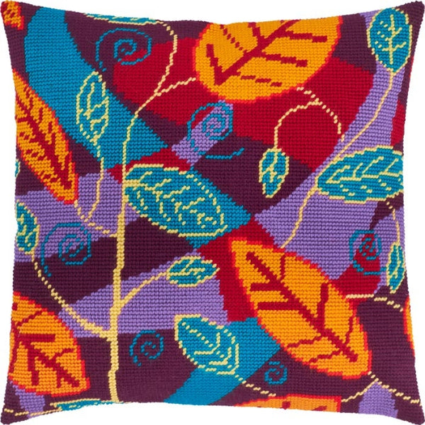 Tapestry Needlepoint pillow kit "Leaves" DIY Printed canvas - DIY-craftkits