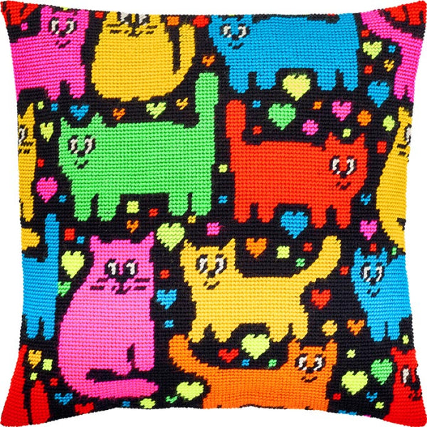 Tapestry Needlepoint pillow kit "Cats" DIY Printed canvas - DIY-craftkits