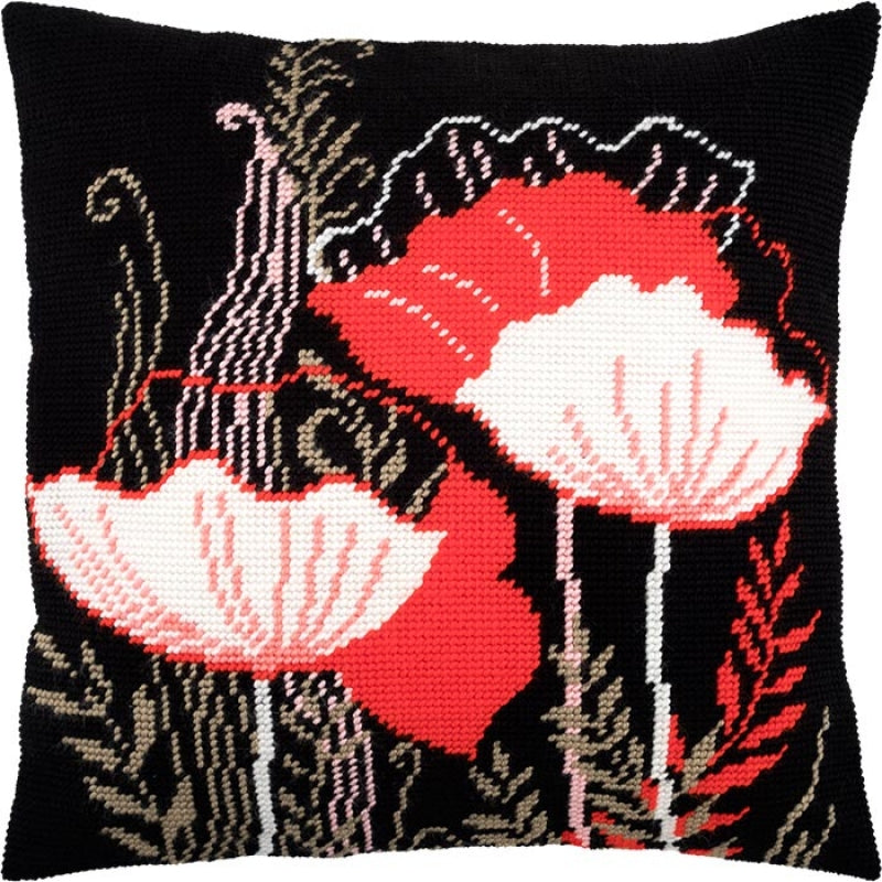 Tapestry Needlepoint pillow kit "Red flower" DIY Printed canvas - DIY-craftkits