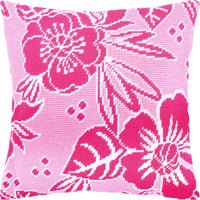 Tapestry Needlepoint pillow kit "Pink flowers" DIY Printed canvas - DIY-craftkits