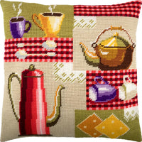 Tapestry Needlepoint pillow kit "Tea" DIY Printed canvas - DIY-craftkits